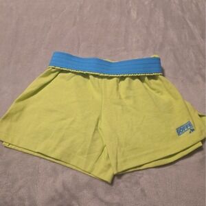 Soffe Girl's Active Cheer Gymnastics Roll Down Shorts Neon Green Aqua Sz M 8-10